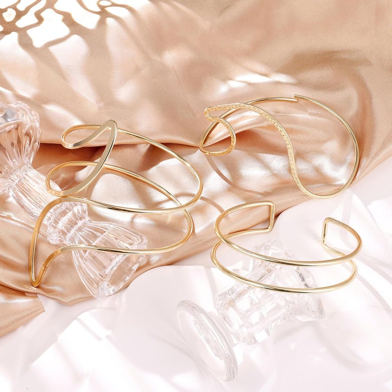 NICEIGHT 3Pcs Arm Cuff for Women Open Upper Arm Cuff Bangle Armlet Gold Silver Adjustable Armband Arm Bracelet Set - Image 2